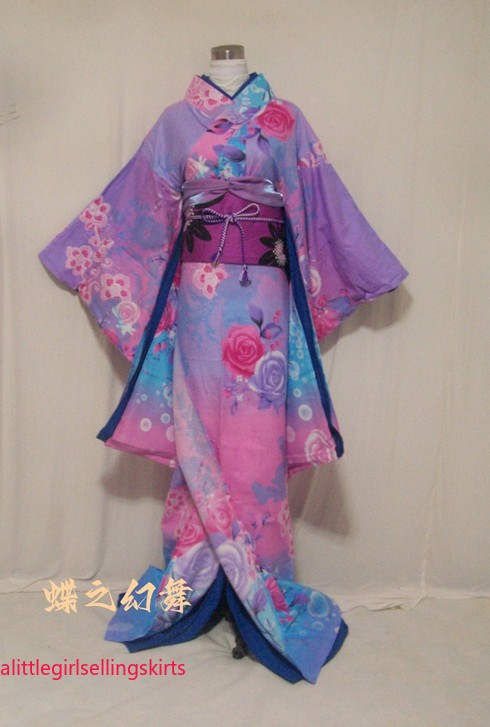 Japanese Kimono Furisode Dress Traditional Women Long Floral Cosplay Costume