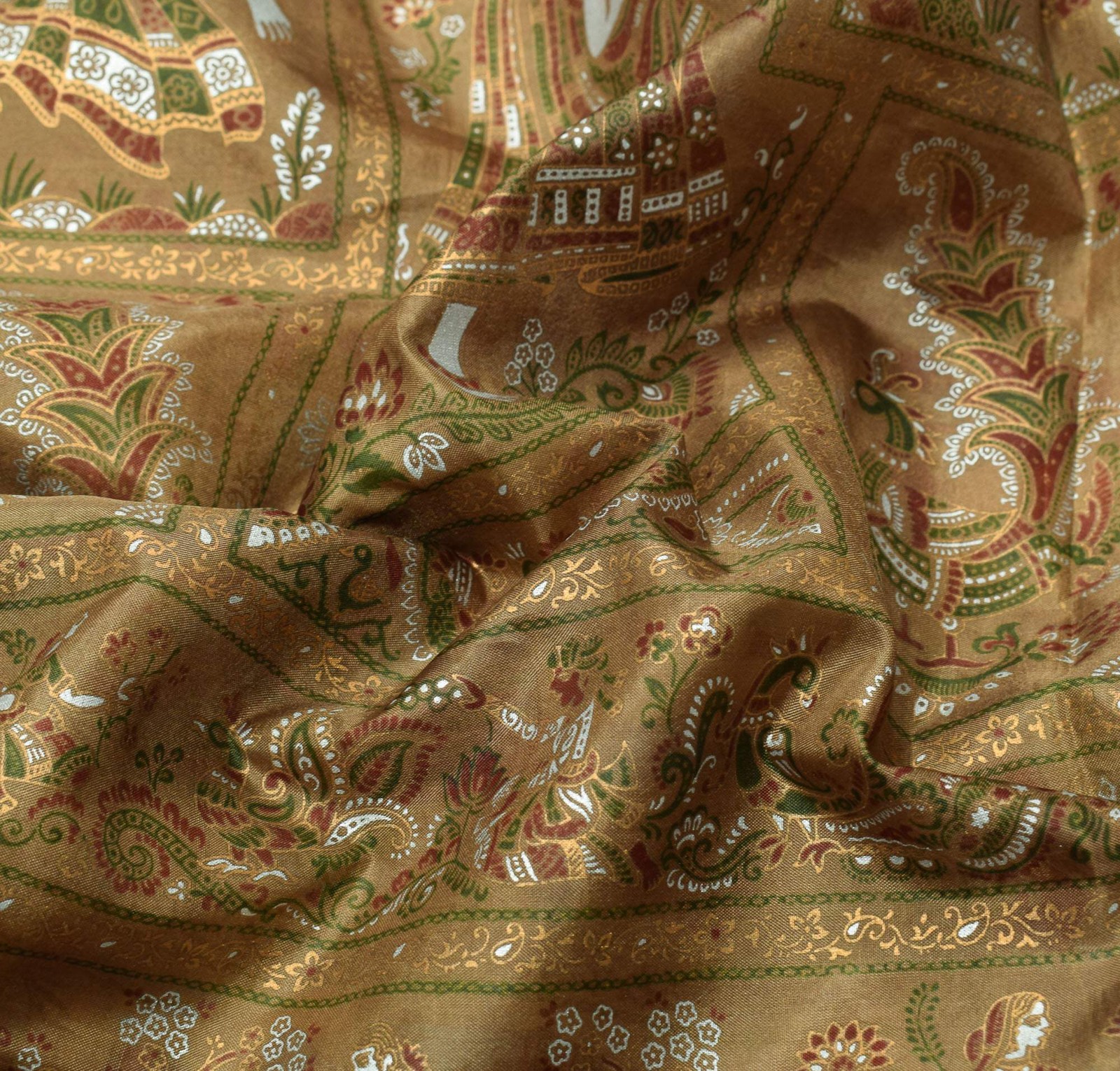 Sushila Vintage Yellow & Green Saree Printed Figure Pure Silk Sari Soft Craft Fa