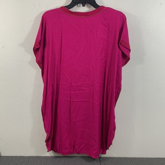 Moroccan Tunic Top Traditional Pullover Womens OS Magenta Floral Embroidered
