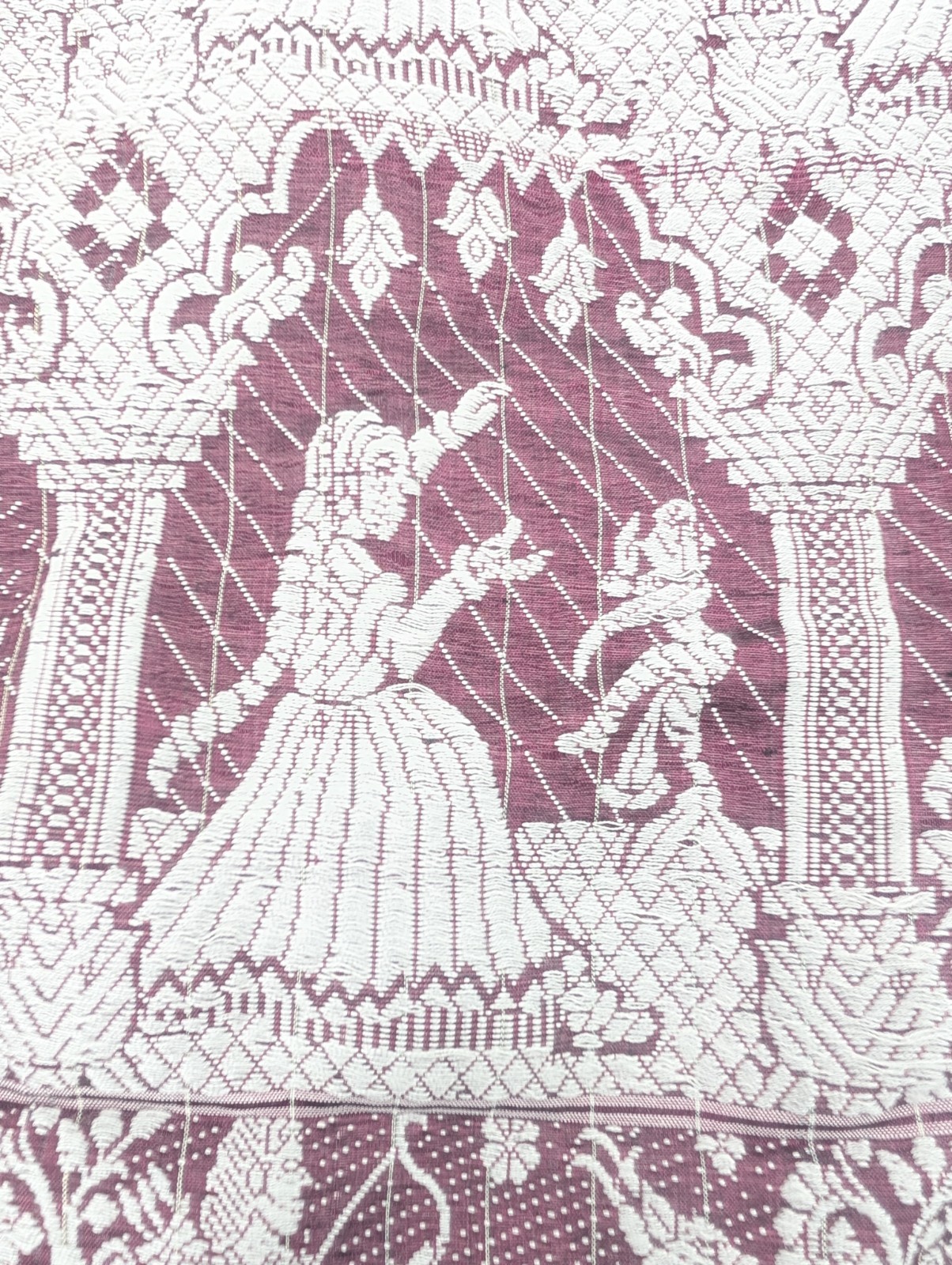 Vintage Saree Silk Banarasi Purple Plum Mythical Sanskriti Baluchari Sari Fabric