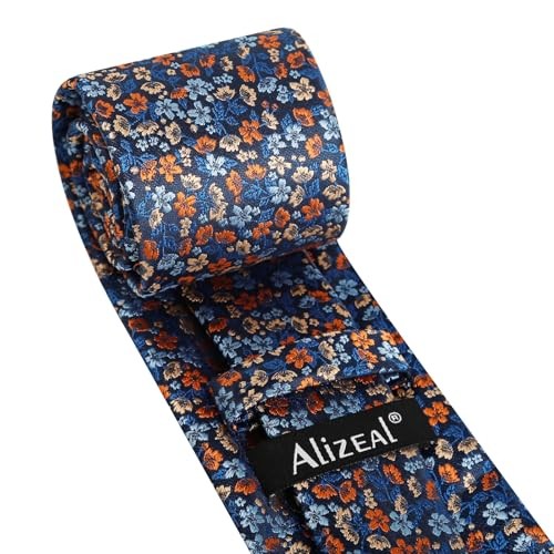 Mens 3.15inches Exquisite Floral Tie with Small Flower G142-navy+orange Red