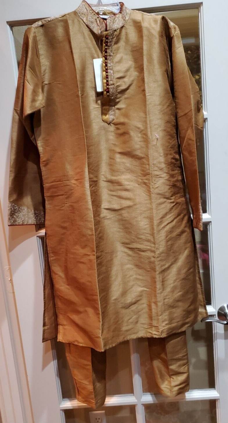 SKAVIJ Men’s Tunic Art Silk Kurta Ethnic Indian Long Shirt S 38 & Pant Pants S