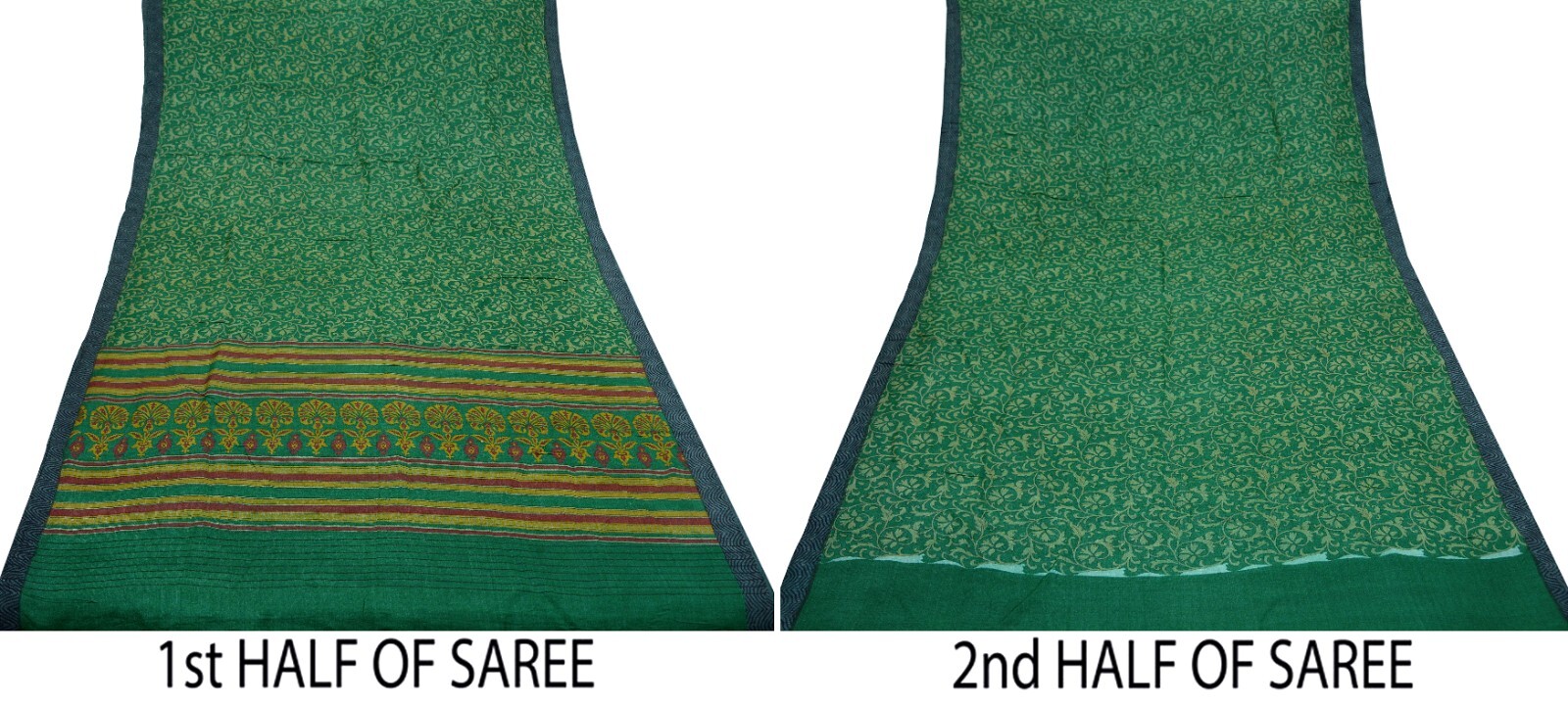 Vintage Sari Green Pure Woolen Woven Printed Sarees Soft Warm Craft Fabric 6Yd