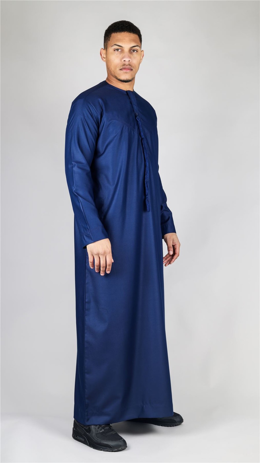 Men’s Navy Thobe Emirati Islamic Clothing String Tassel | Thobez