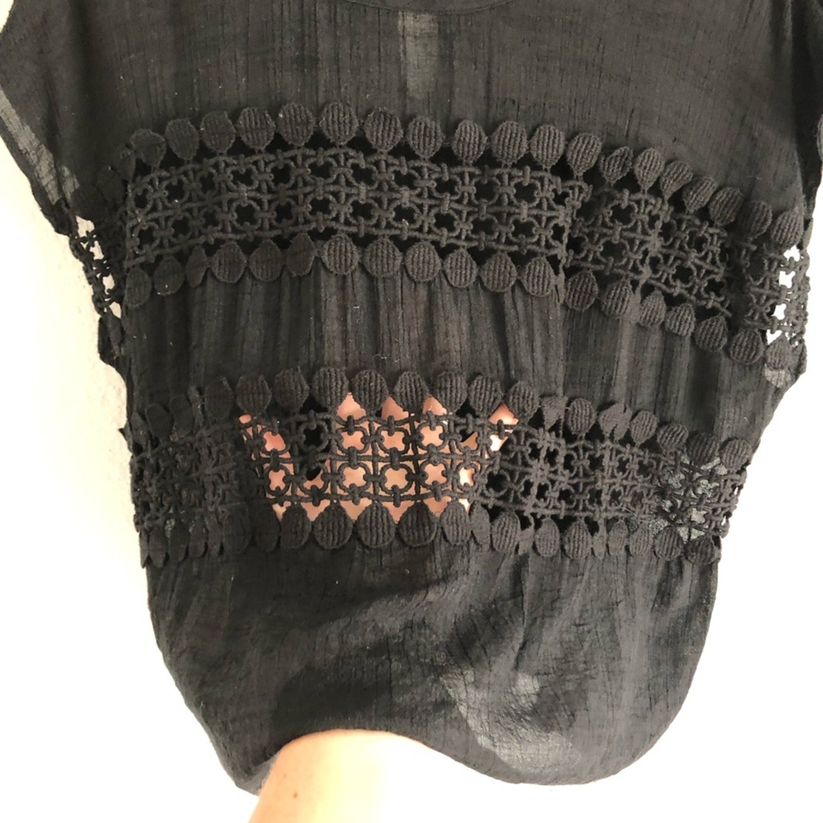 Black Lace Detail Boxy Top Beach Swim Cover Up, Women’s Size Medium