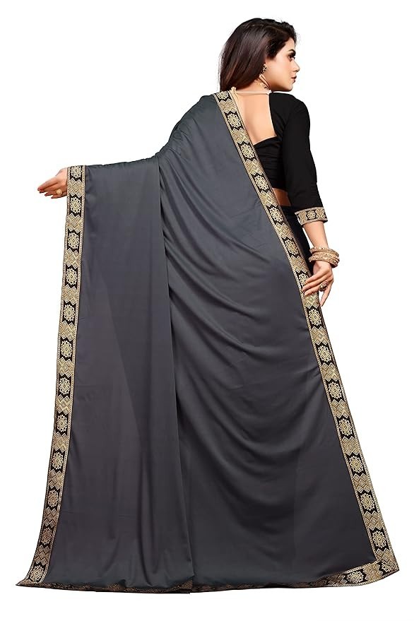 Women’s Lycra Plain Jacquard Lace Border Gorgeous Saree with Blouse Piece AN5