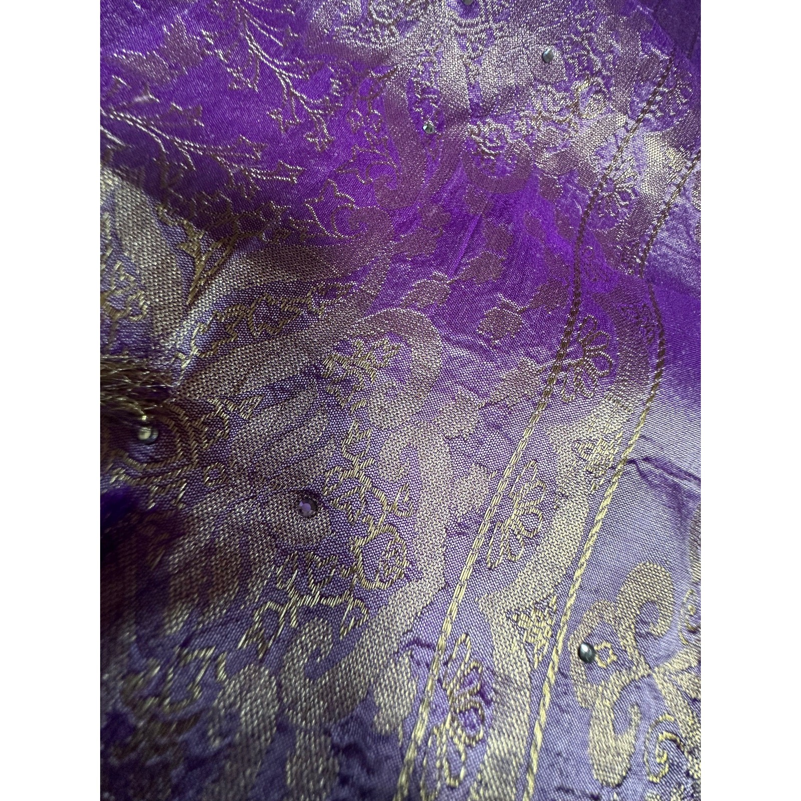 Silk saree lavender gold Paisley brocade 204×46” sari stunning luxurious