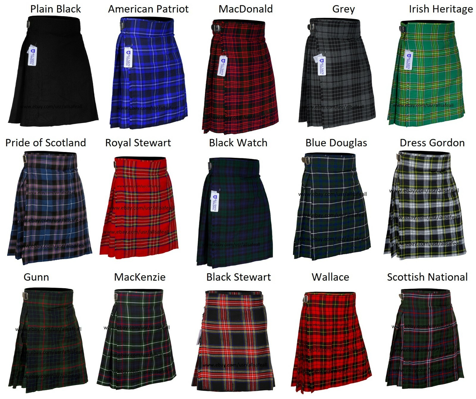 Men’s Scottish Kilts Tartan Kilt 13 Oz Highland Casual Kilt 17 Tartans