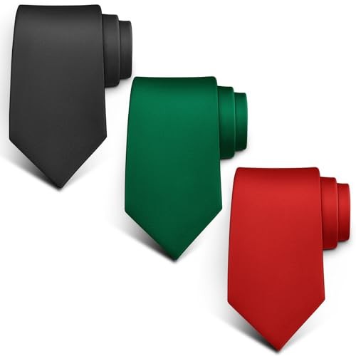 Men Neckties 3 Pack,Solid Color Neckties One Size 3pack-black/Green/Red7635