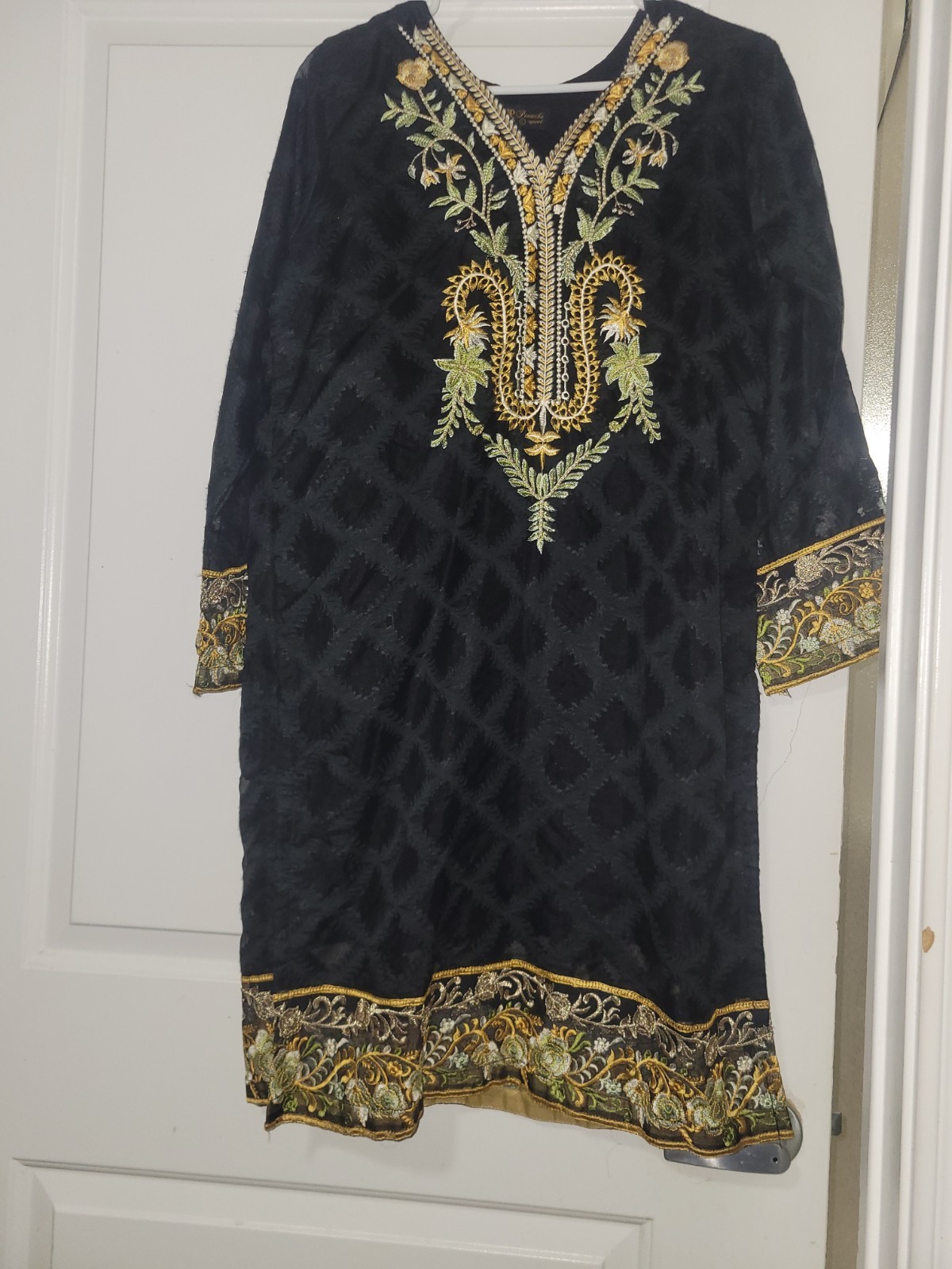 Panache Women’s Black Embroidered Kurta Tunic Size L