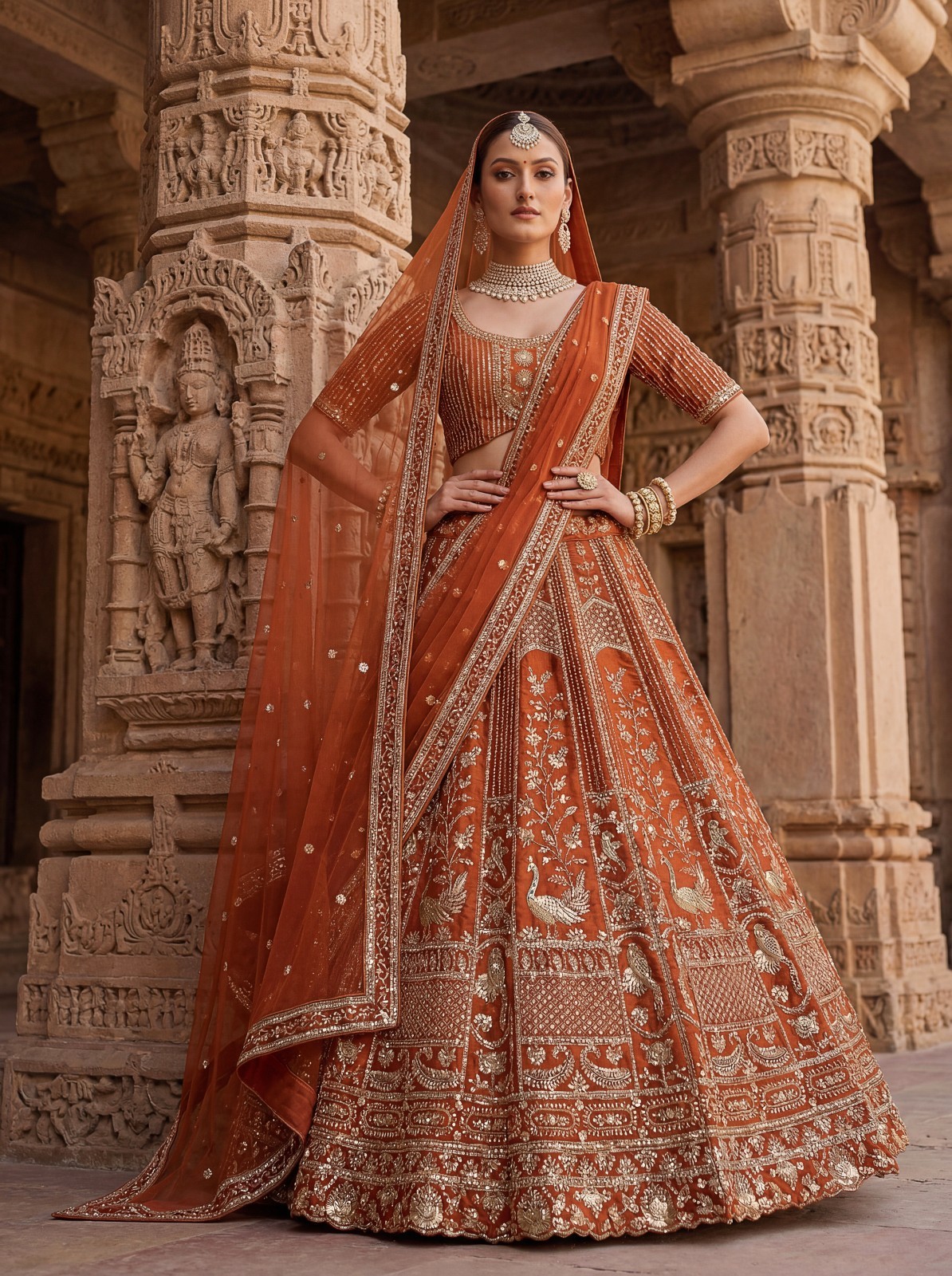 Women’s Silk Lehenga Choli Handwork Peacock Zari Wedding Party Wear Outfit