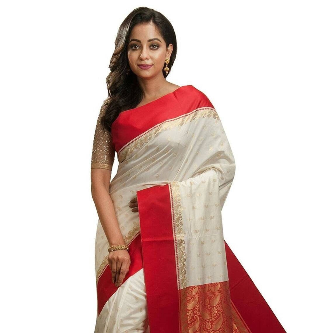 Durga Puja Special Saree Banarasi Art Silk Saree With Unsitiched Blouse