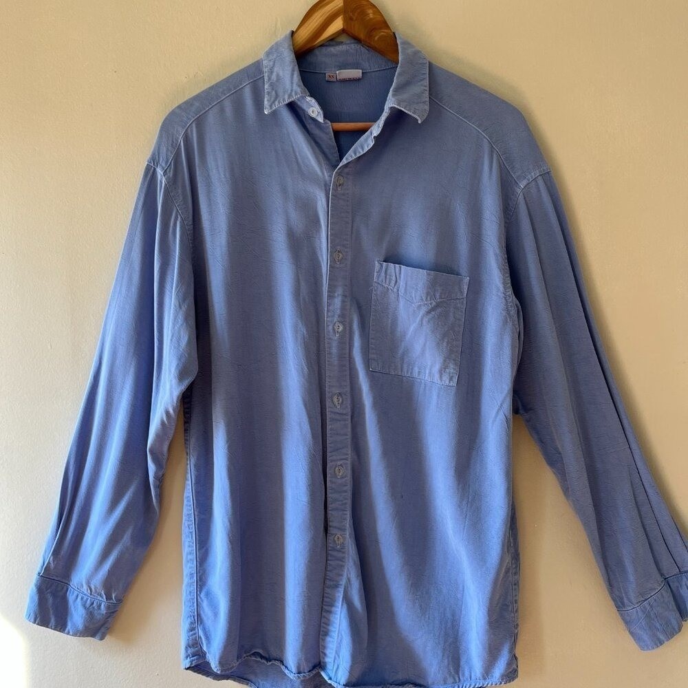 Tianello Sz XS Blue TENCEL Boyfriend Shirt Button Down Chest Pocket