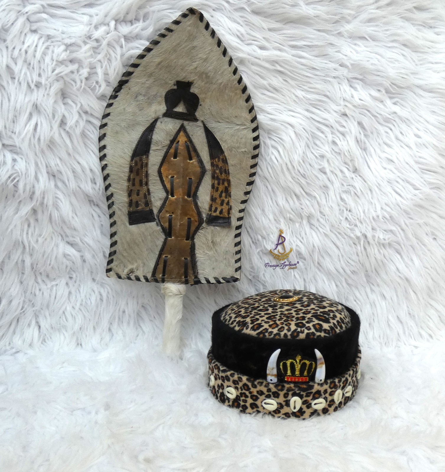 Igbo Edo Chieftaincy Ozo Leopard Print Velvet African Style Cap Cowrie Shell Hat
