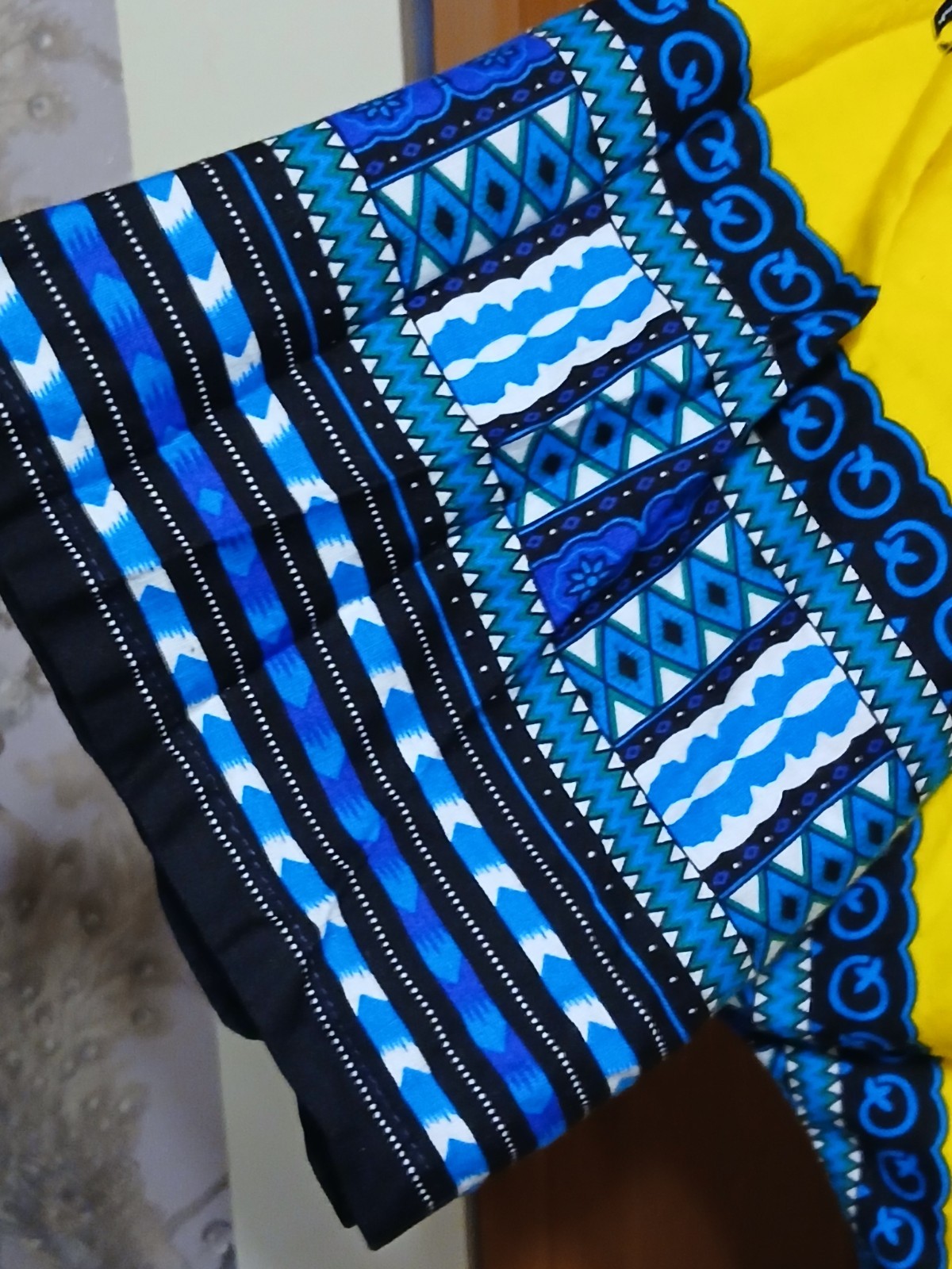NF Dashiki shirt with front pockets Yellow/Blue 100% Cotton FREE SIZE