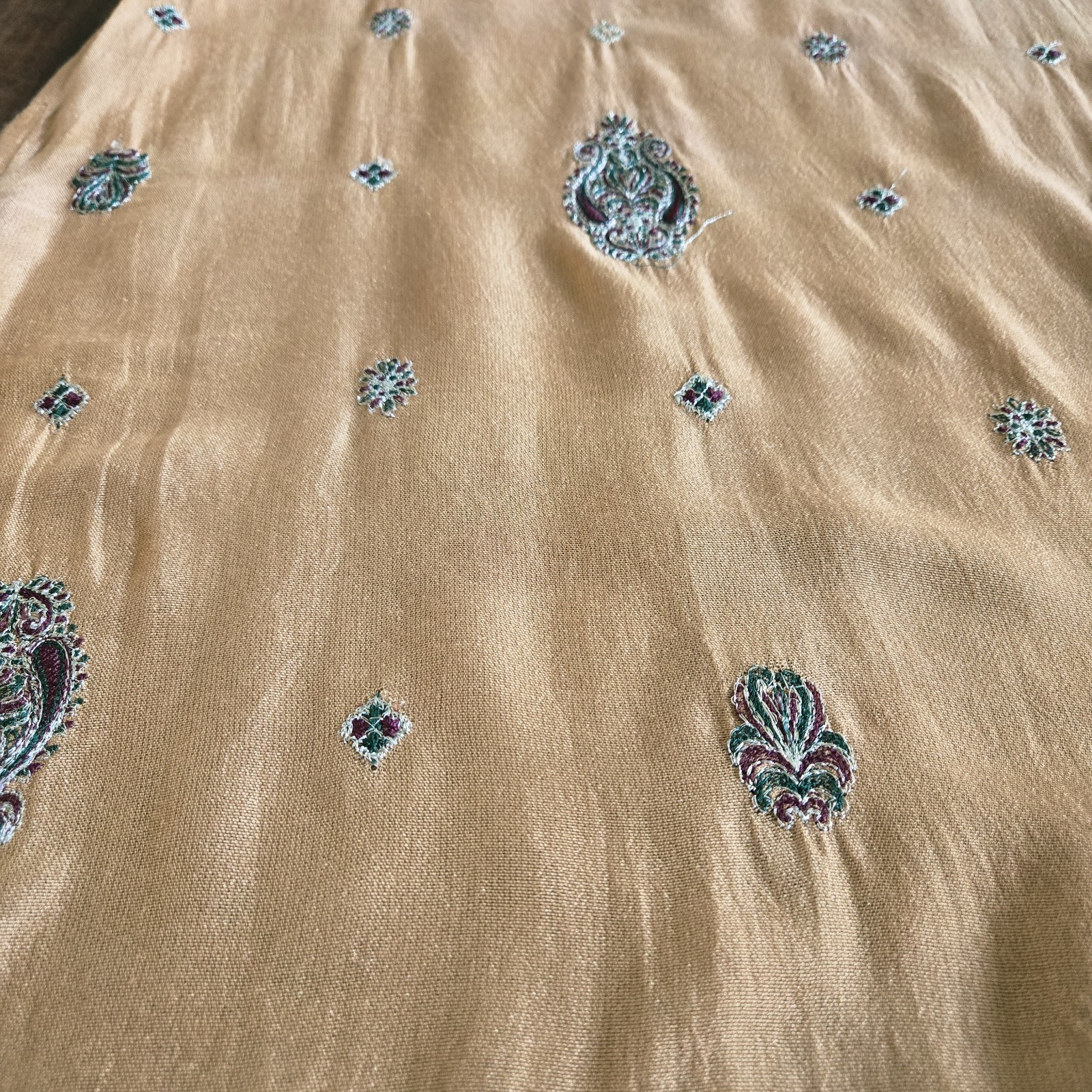 Embroidered Salwar Kameez Dupatta Long Scarf Cotton Silk Brown Party Wear Dress