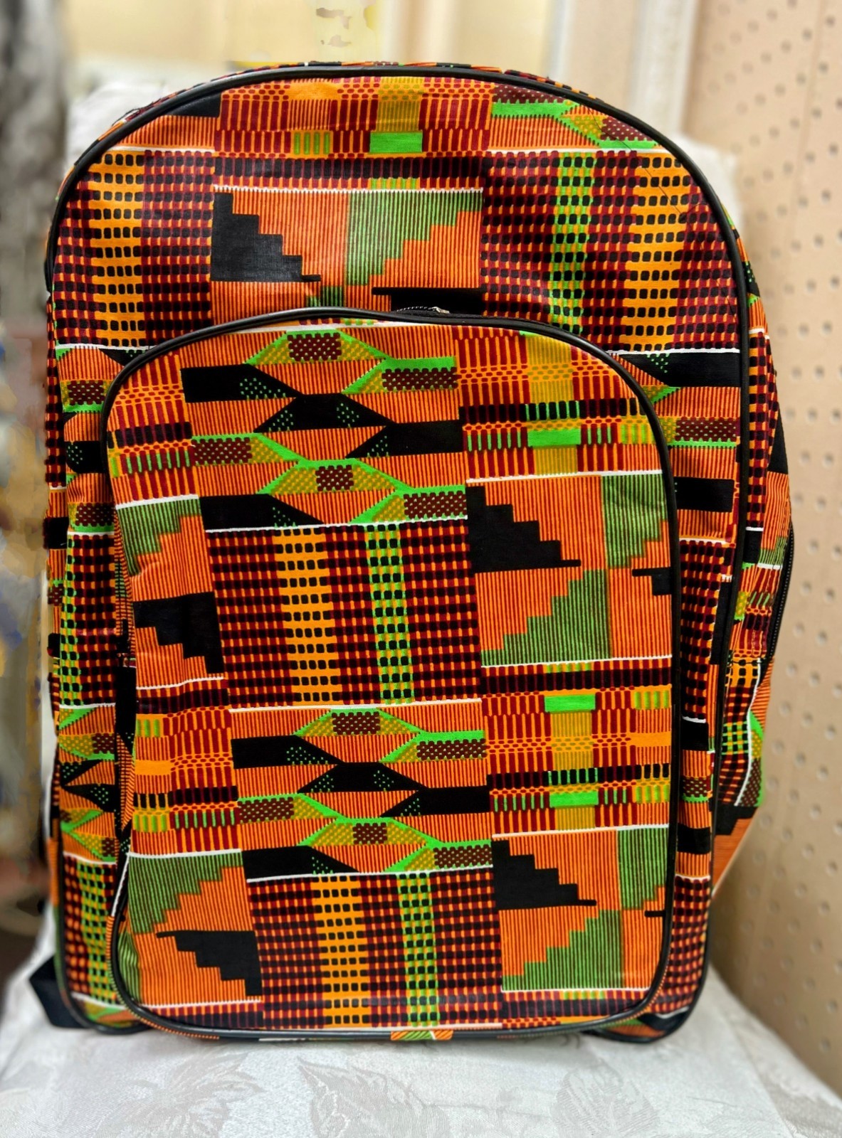 Padded African Kente Backpack with multi pockets, inside lining & Padded Straps
