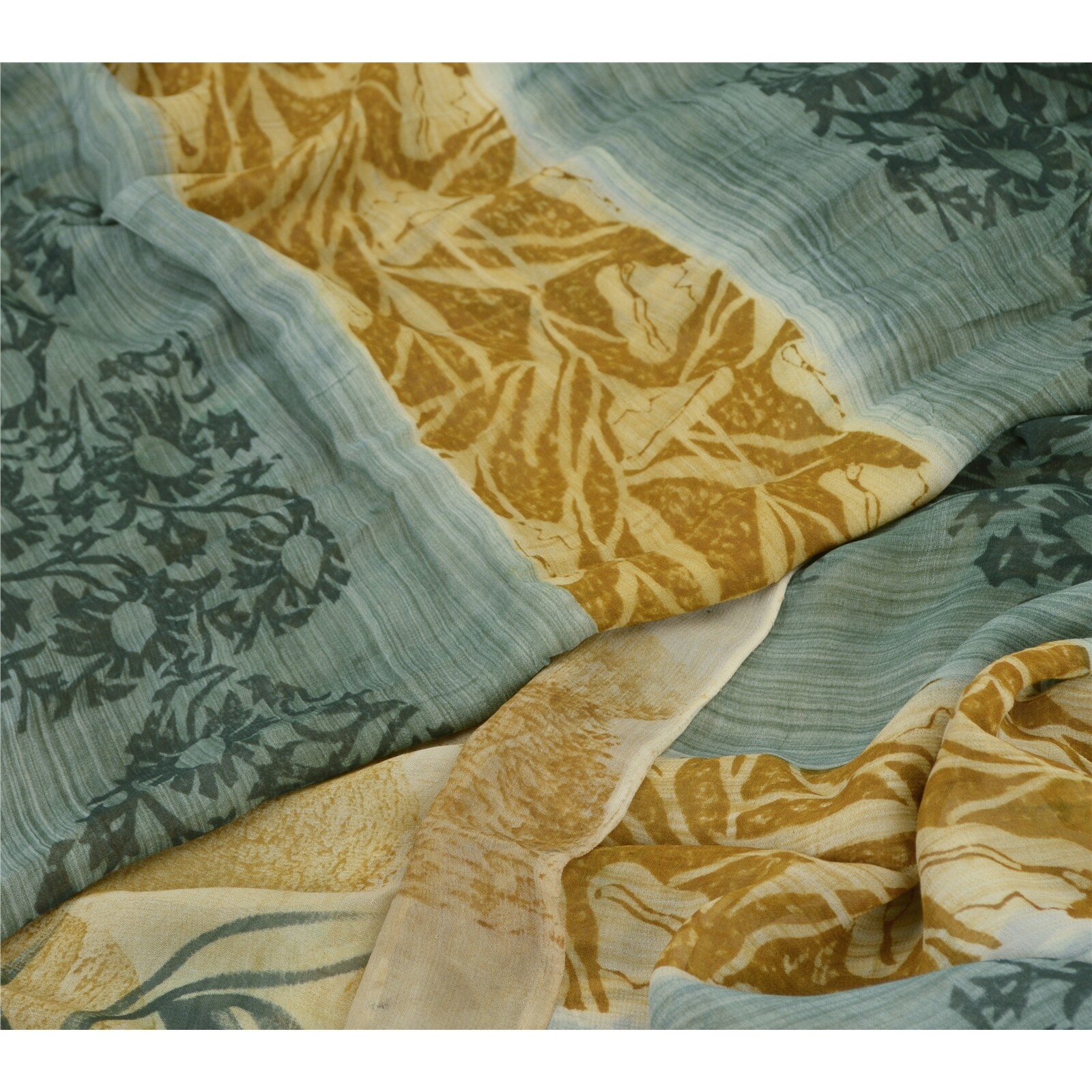 Sanskriti Vintage Cream/Green Sarees Pure Georgette Printed Sari Craft Fabric