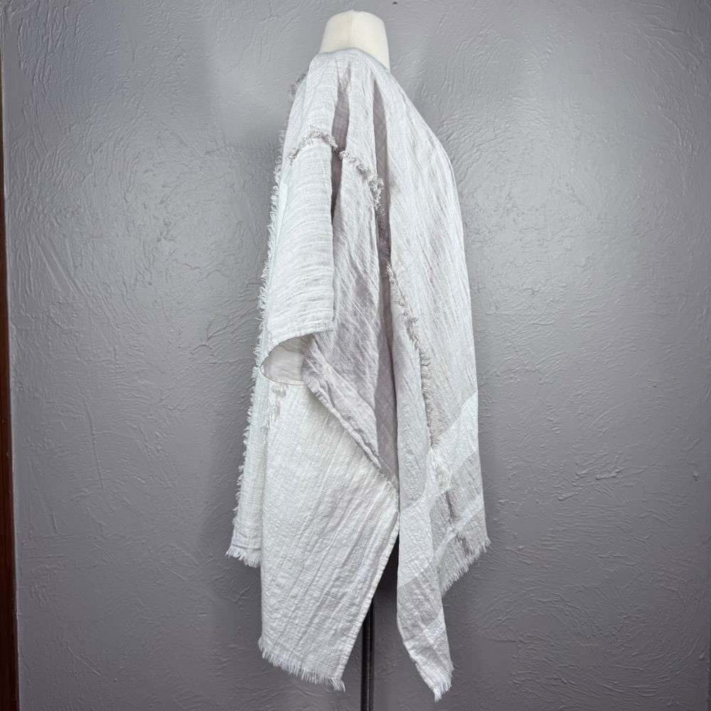 OSFM Natural white and ivory patchwork look kimono with fringy raw edges