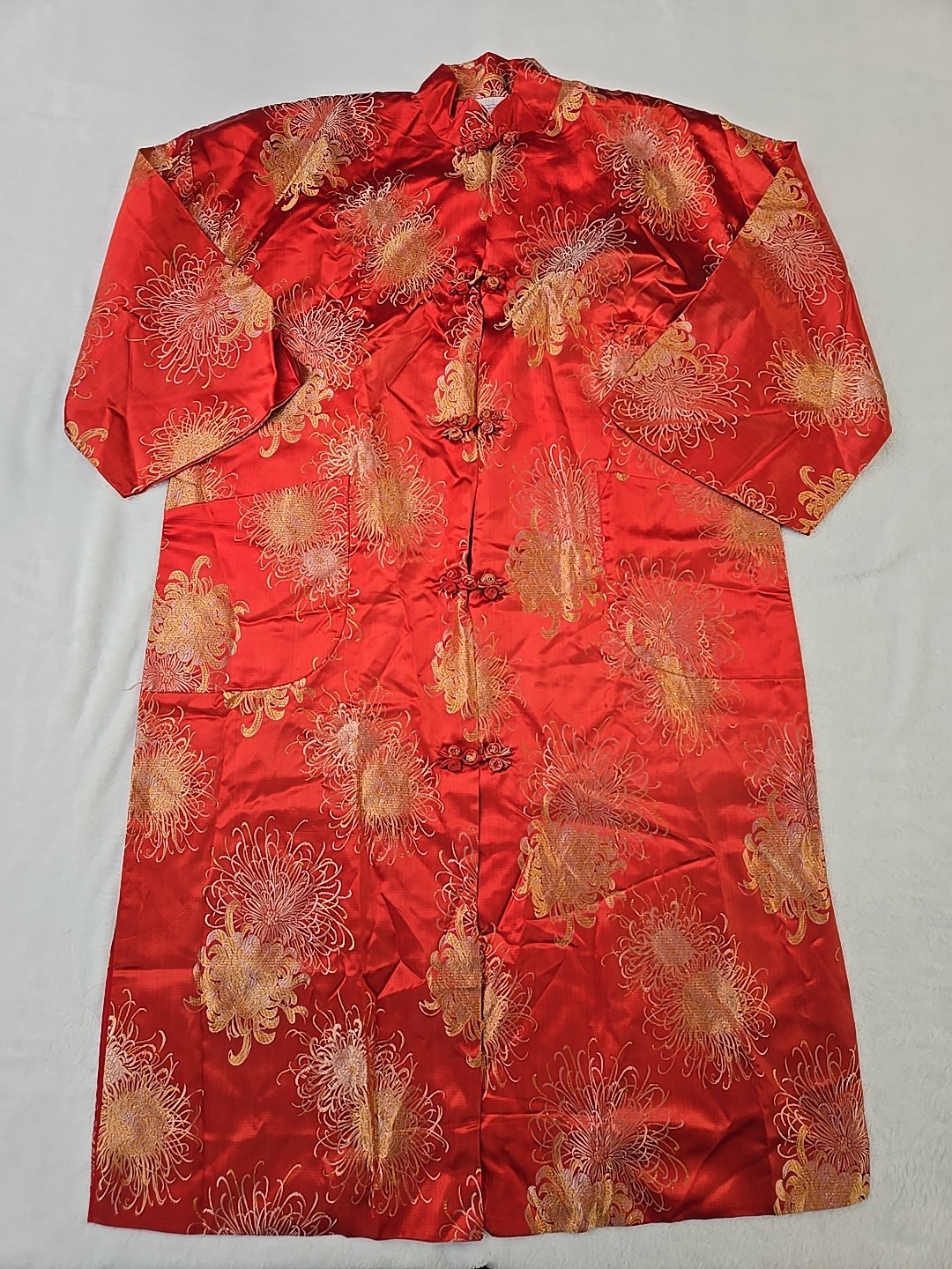 Vtg Mid-century Japanese Made Robe Womans Sz Large Hostess Coat Crysanthemum