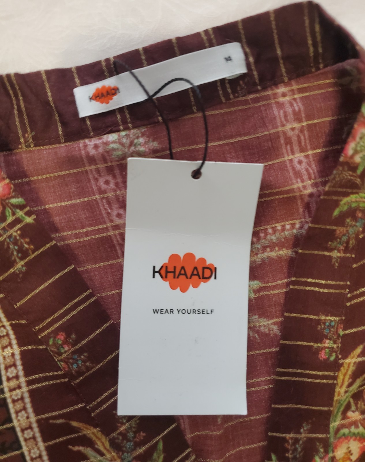​NWT Khaadi Maroon Floral Kurta Tunic Top Only Size 14 Lightweight Airy Cotton