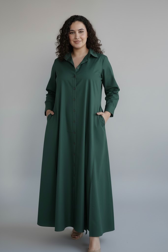 Versatile Full-Sleeve Glazed Cotton Maxi Dress | Modest Day Wear