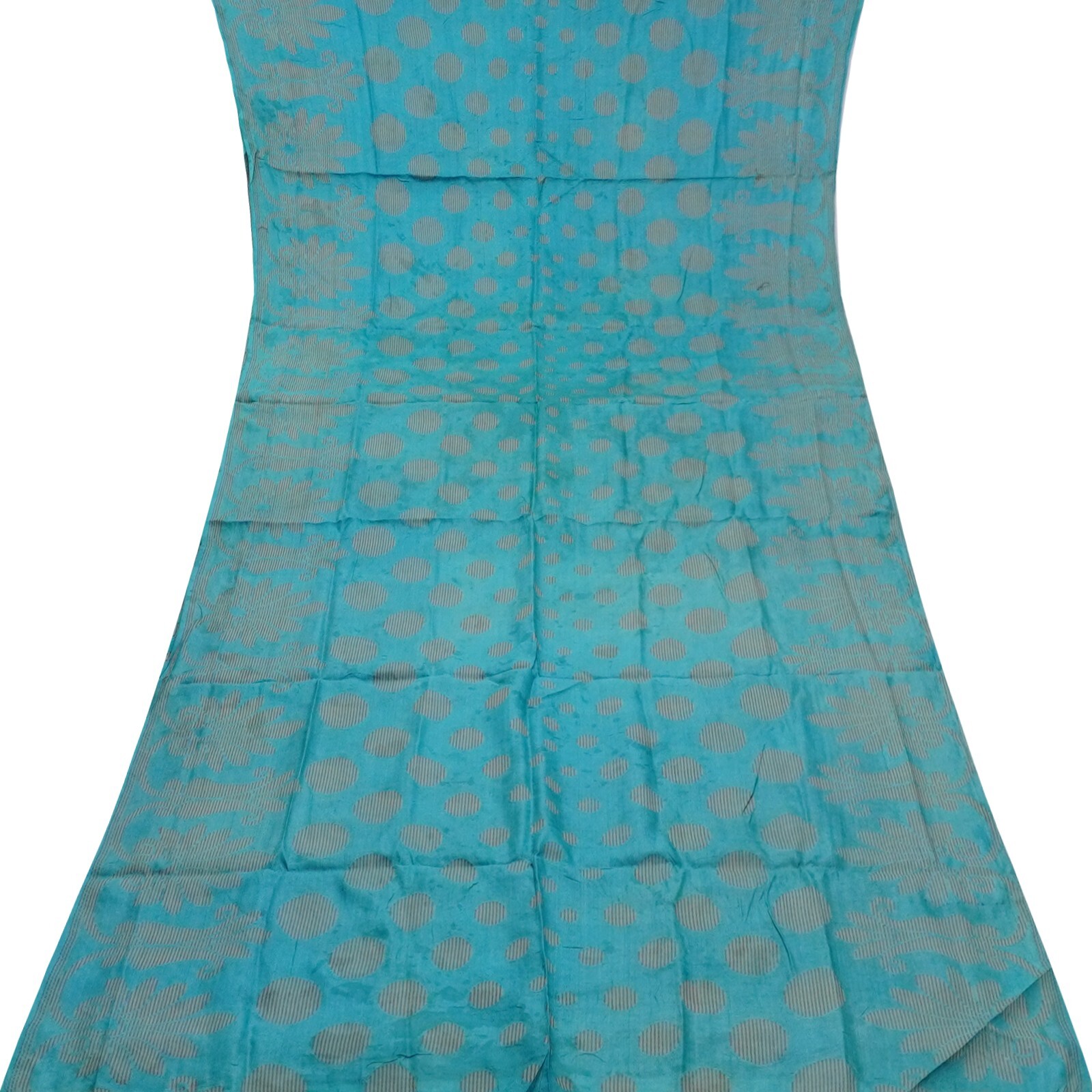 Vintage Teal Blue Sarees 100% Pure Silk Woven Indian Sari 5YD Decor Craft Fabric