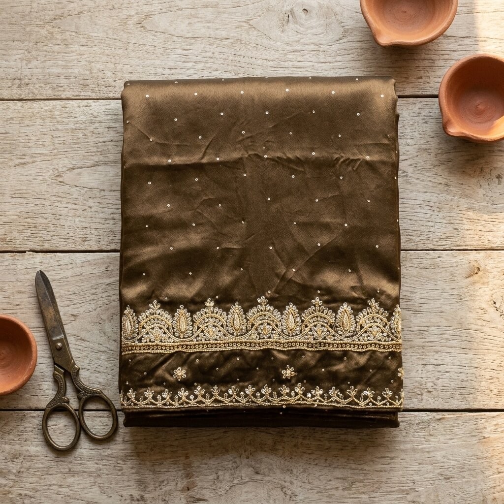 Sanskriti Vintage Saree Green Art Silk Hand Embroidered Zardozi 6Yardfabric Sari