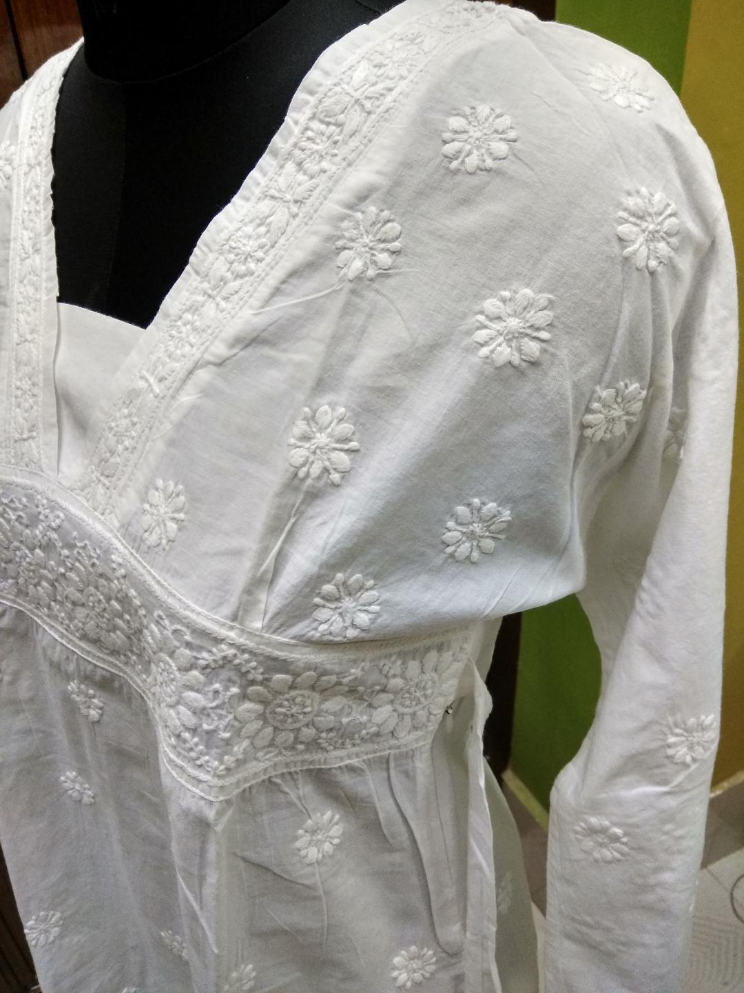XS M L TUNIC TOP KURTA HANDMADE ETHNIC CHIKAN EMBROIDERY KURTI 100%COTTON DRESS