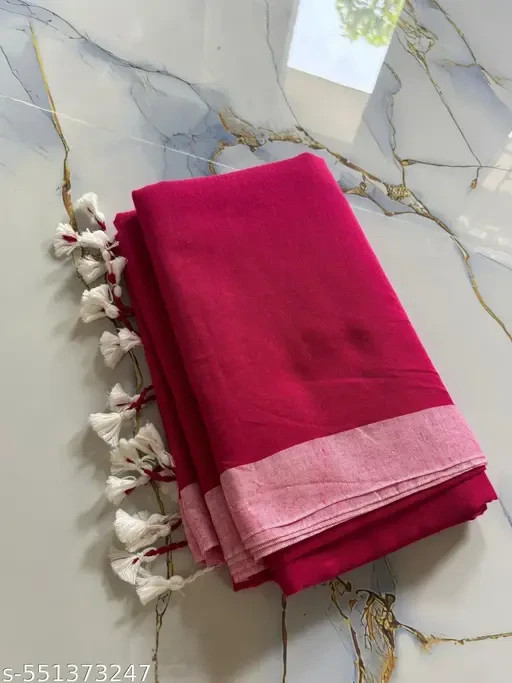 PURE COTTON SOLID PLAIN SAREE
