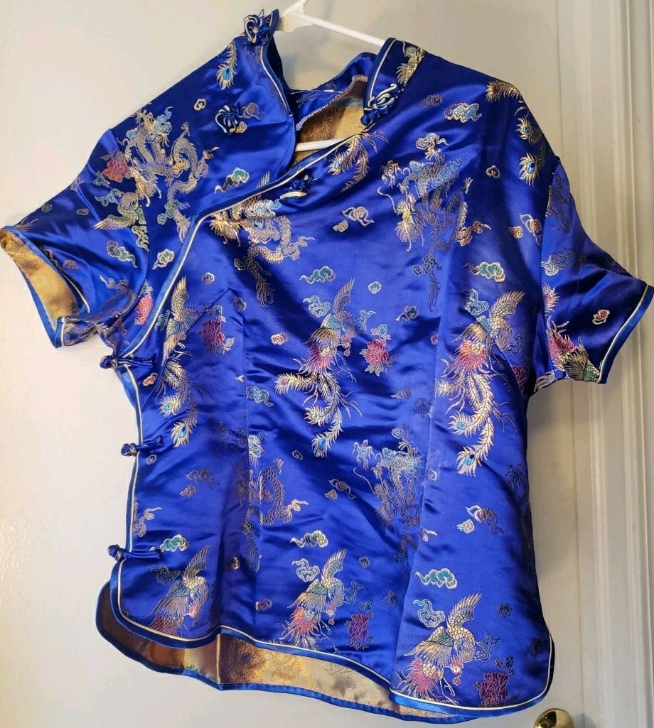 Cheongsam Qipao-style Blouse Tang Dynasty Beauty Vtg Jacquard Embroidered