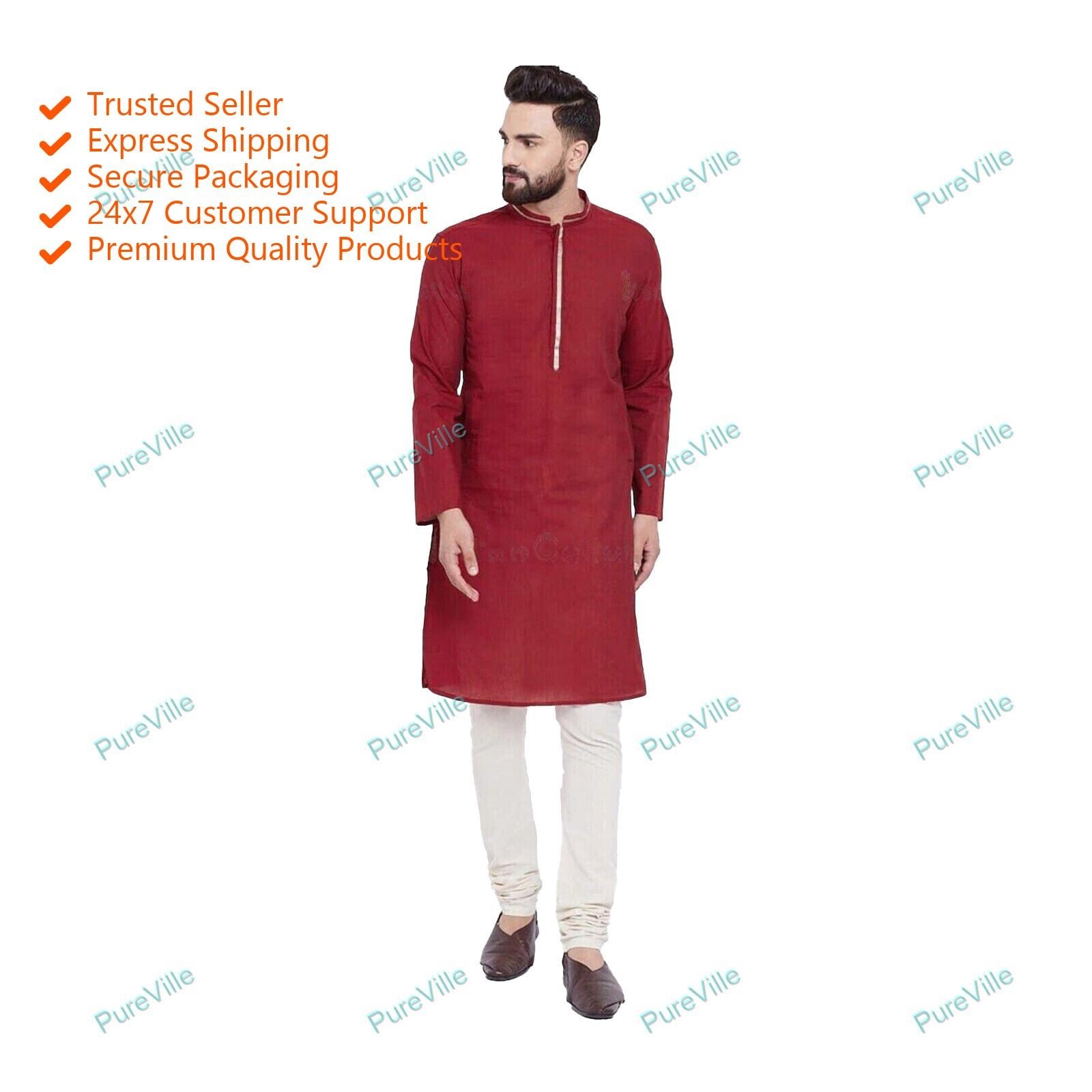Indian Handmade Kurta New Fancy Kurta Mens Traditional Kurta Color Red