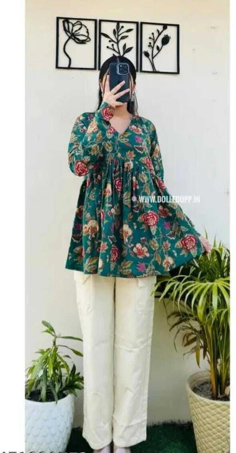 Women’s Beautiful Printed Flared Kurti Set Viscose Rayon Ethnic Top Kurta Dress