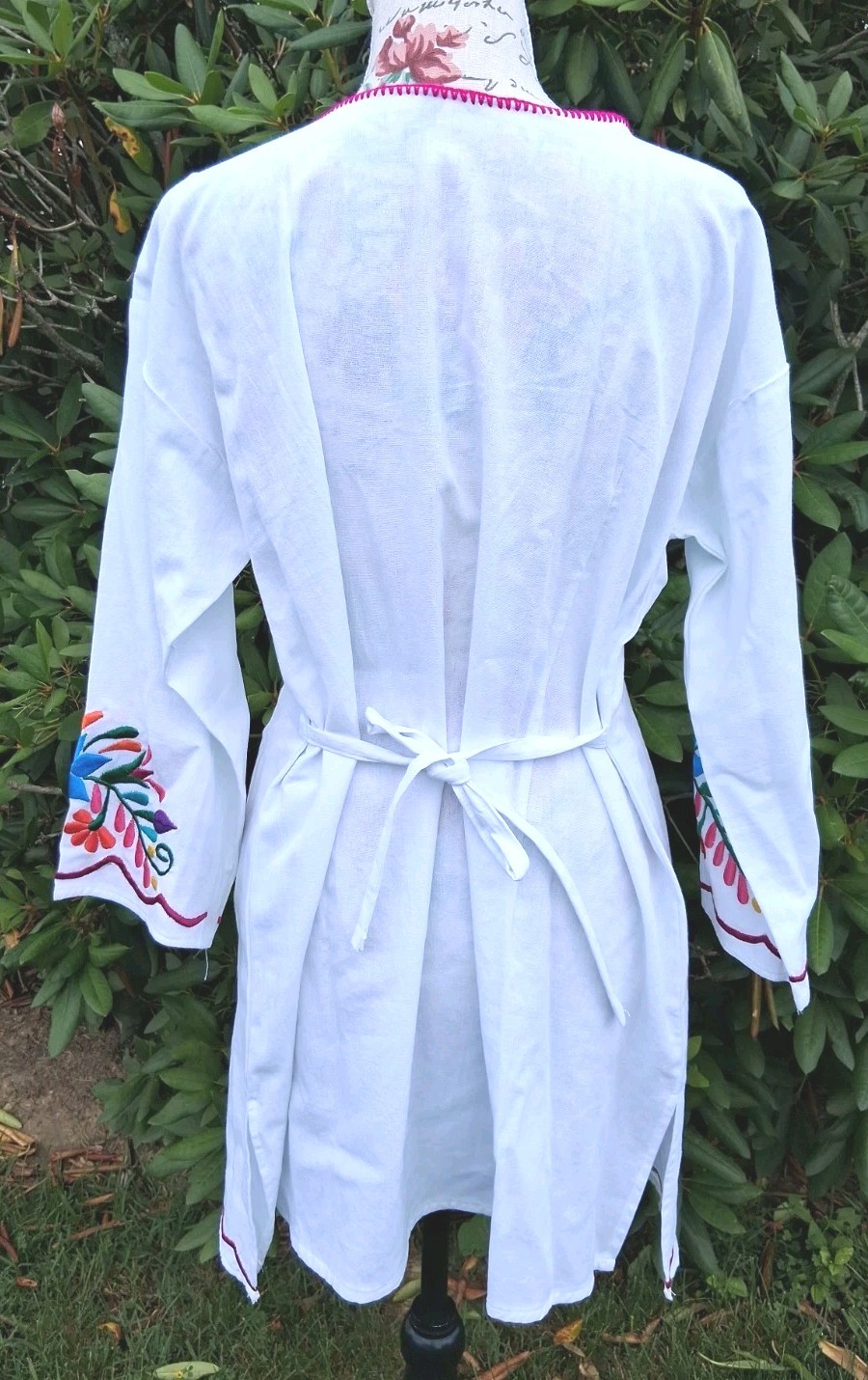 Mexican Oaxaca White multi colored EMBROIDERED DRESS Med boho Festival cotton