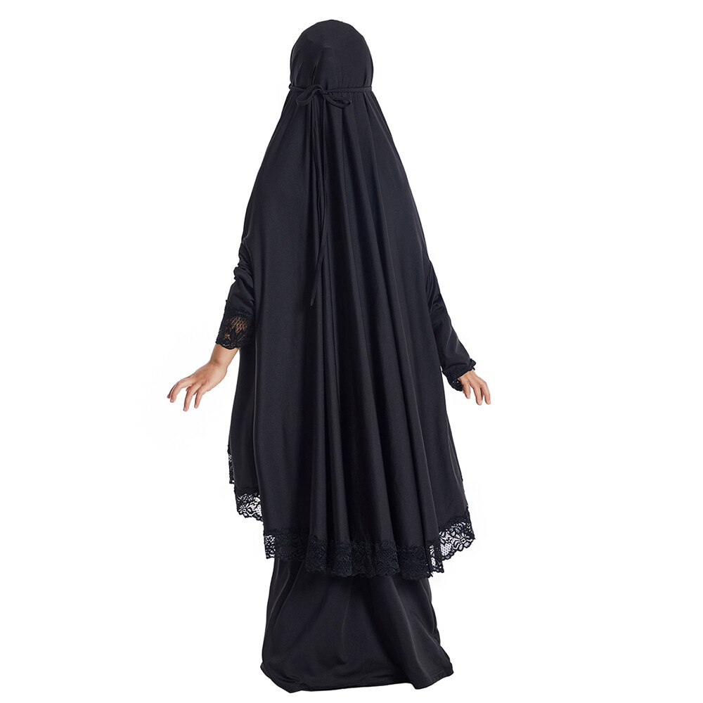 Two Piece Girls Kids Overhead Khimar Hijab Skirt Set Muslim Girls Prayer Dress