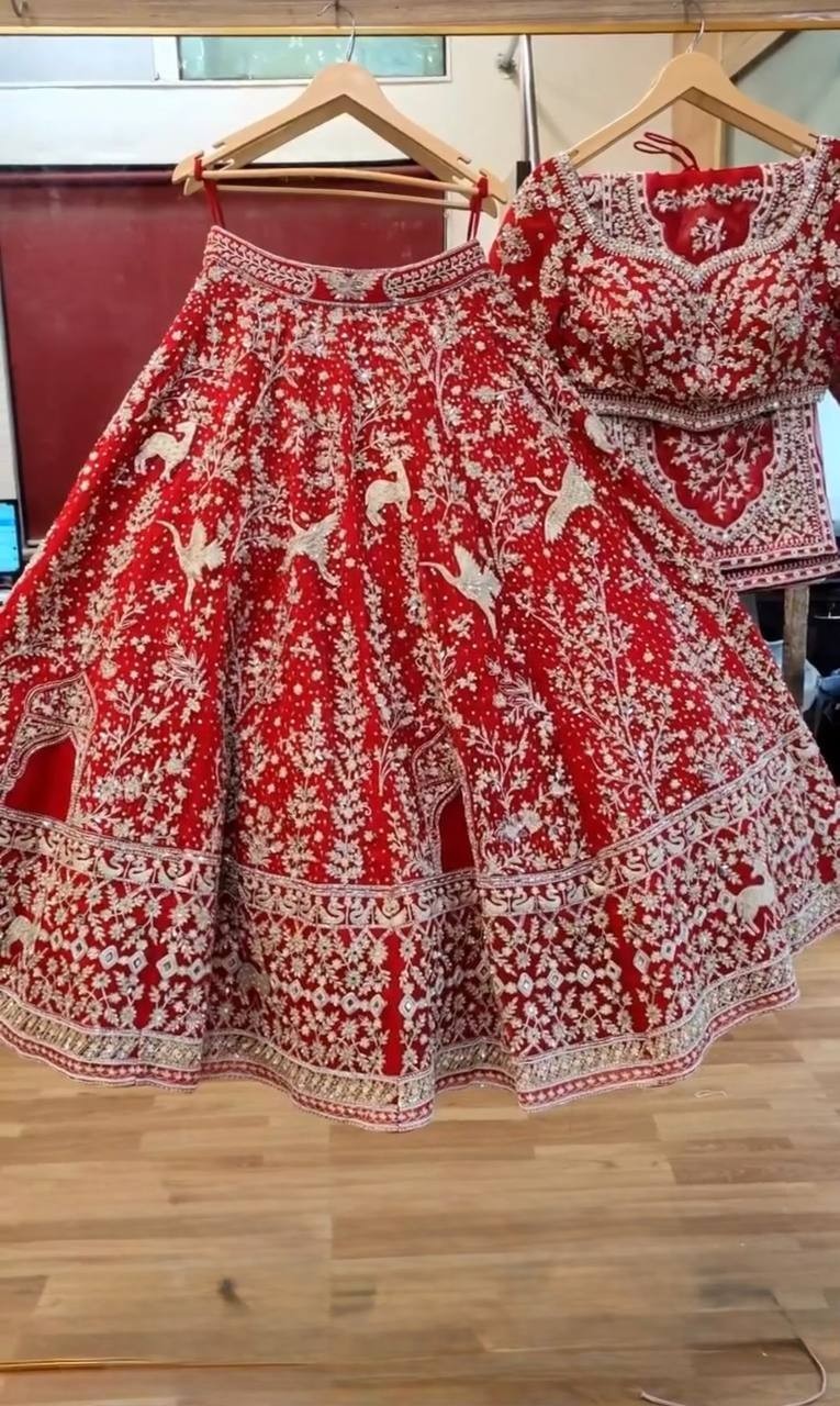 Indian Wedding Heavy Soft Net Red Lehenga Choli With Dupatta For Women Wear
