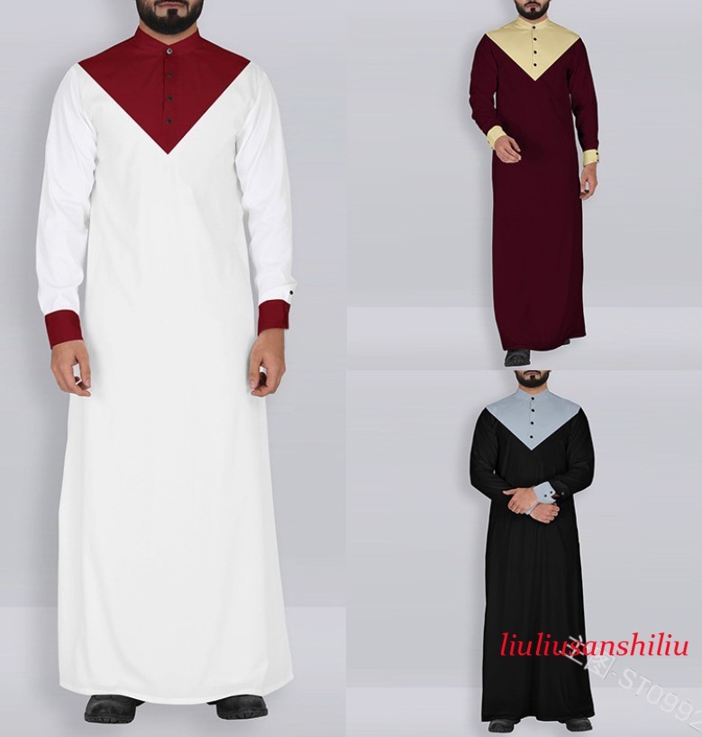Men’s National Costume Long Sleeve Muslim Clothing Arab Kaftan Long Dress Robe