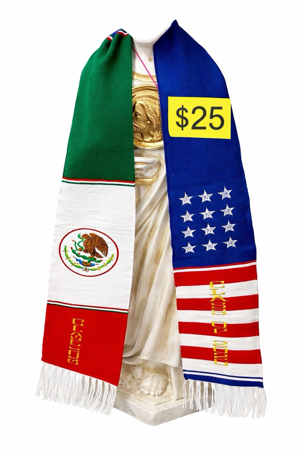 Handmade Multicolor Latin American Graduation Sash Serape, Flags & Saints