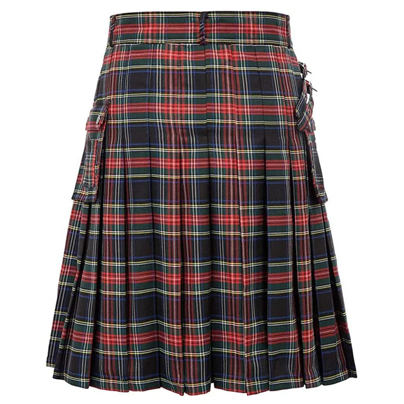 Utility Kilt Short Pants Men Tartan Pleated Strip Skirt Celtic Scottish Medieval