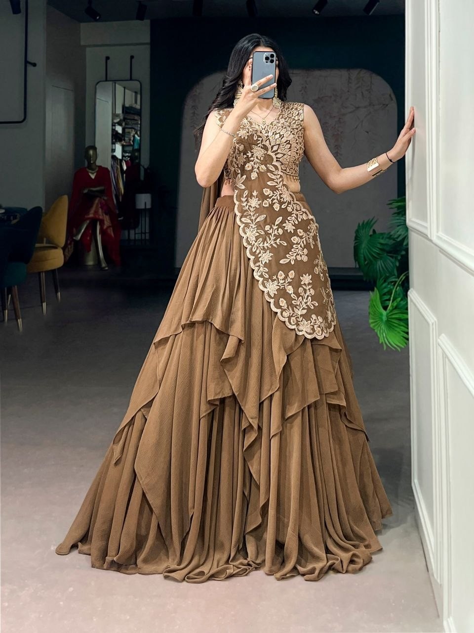 Luxury Marble Fabric Lehenga Choli Designer Embroidered Ethnic Outfit