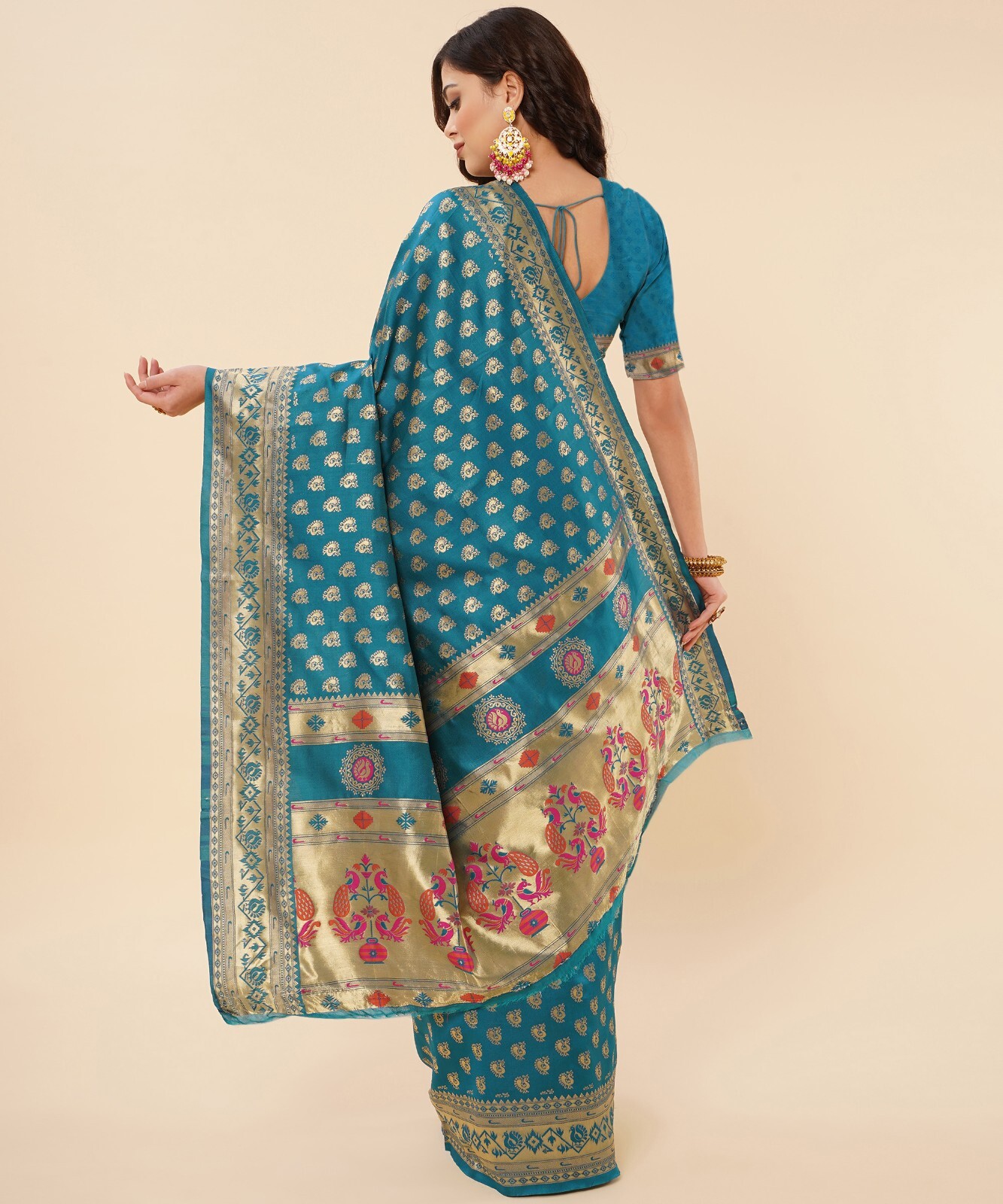 Areca Designer Paithni Brocade Mor saree blouses women Saree Cut – 5.5 Meter