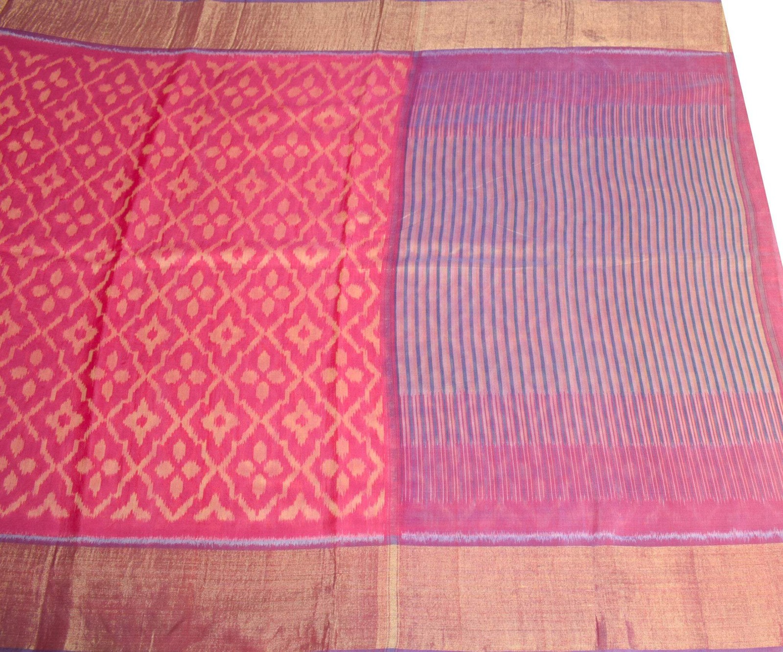 Sushila Vintage Hand Woven Saree Pure Cotton Silk Magenta Pochampally Ikat Sari