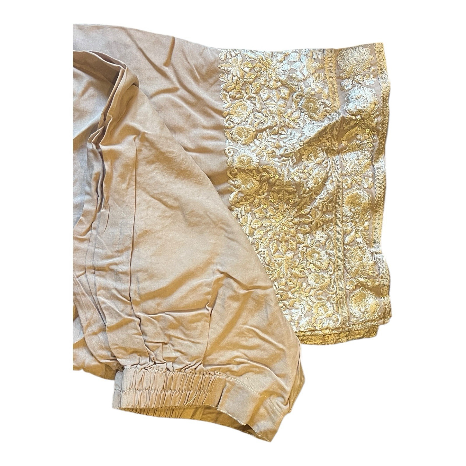 Embroidered Sequin Pakistani Indian Pants CREAM WHITE Ivory Culottes Faux Silk