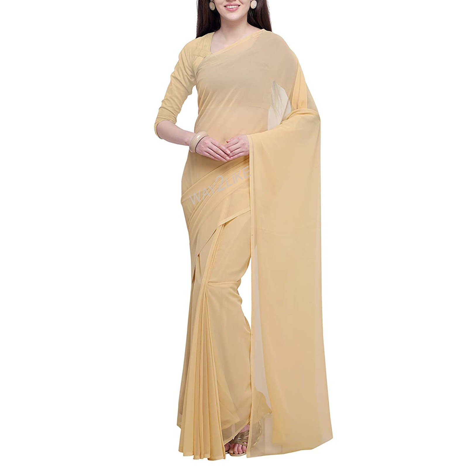Chiffon Plain Saree Blouse Indian Bollywood Party Wear Curtain Drape Dress Gift