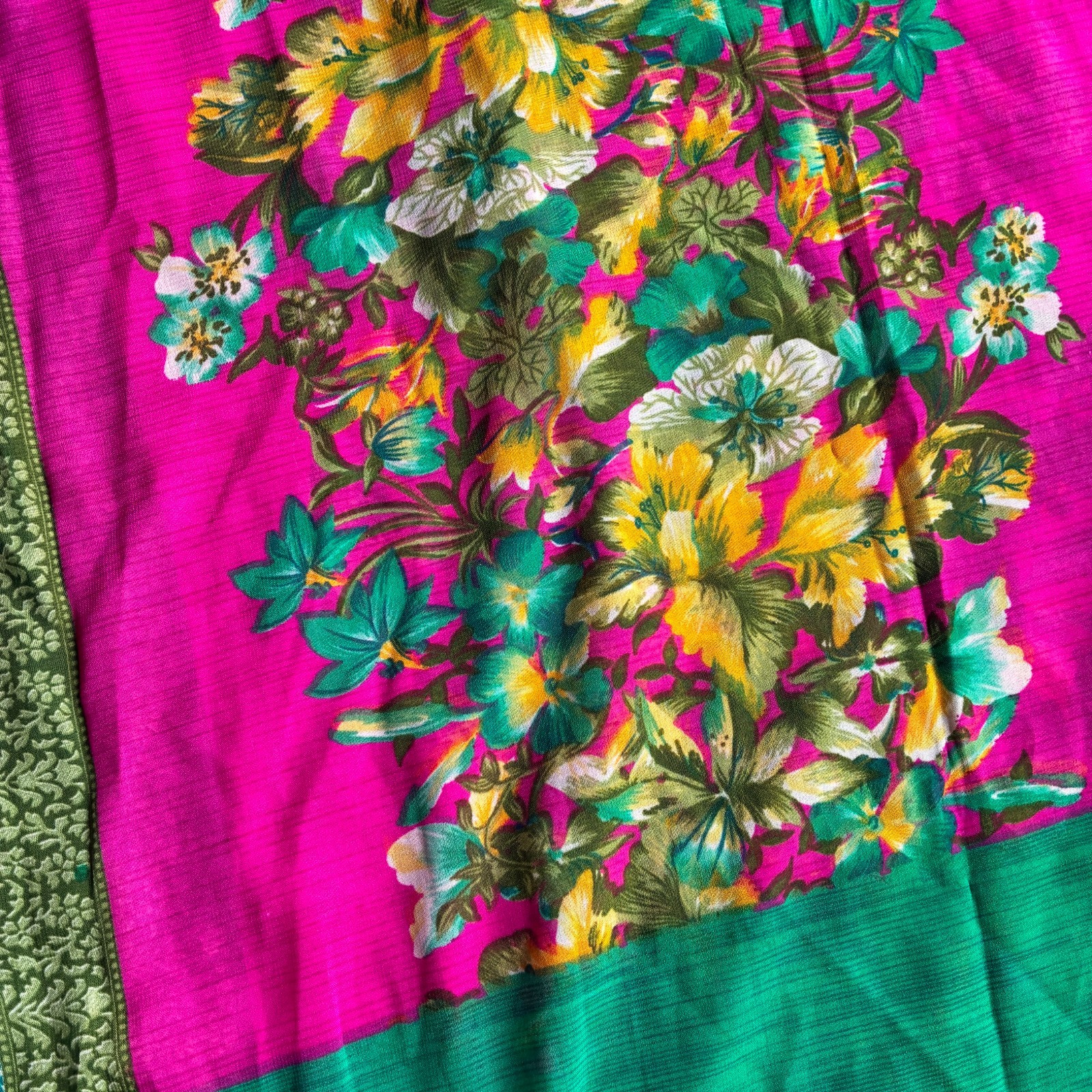 3 chiffon sari bundle, light blue, pink , green, brown