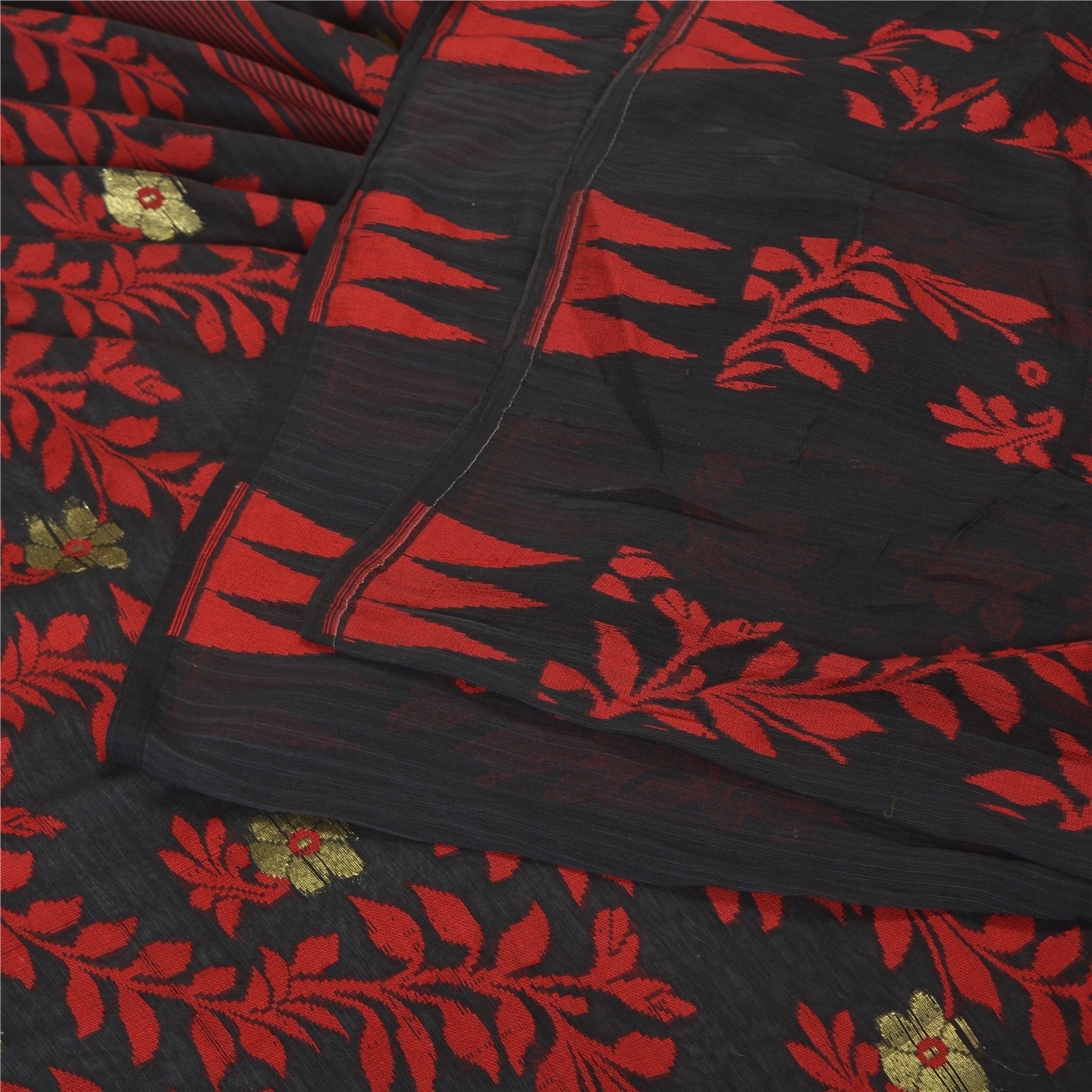 Sanskriti Vintage Black Indian Sarees Blend Silk Hand-Woven Sari 5 Yd Fabric