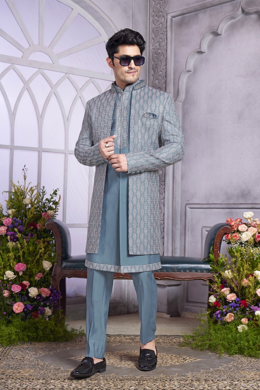 3 Pc Indian Mens Designer Wedding Bollywood Party Wear Traditional Indo Western