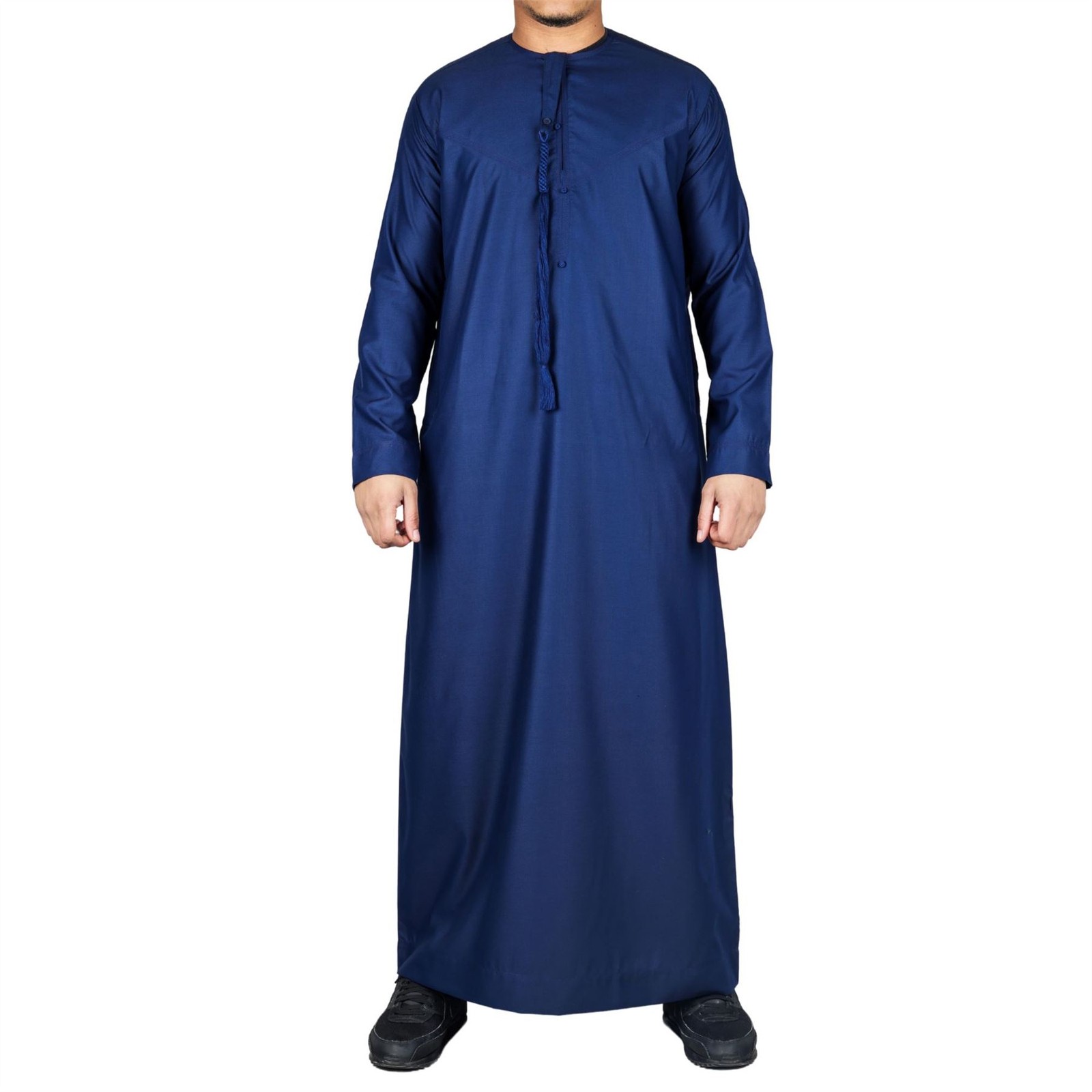 Men’s Navy Thobe Emirati Islamic Clothing String Tassel | Thobez
