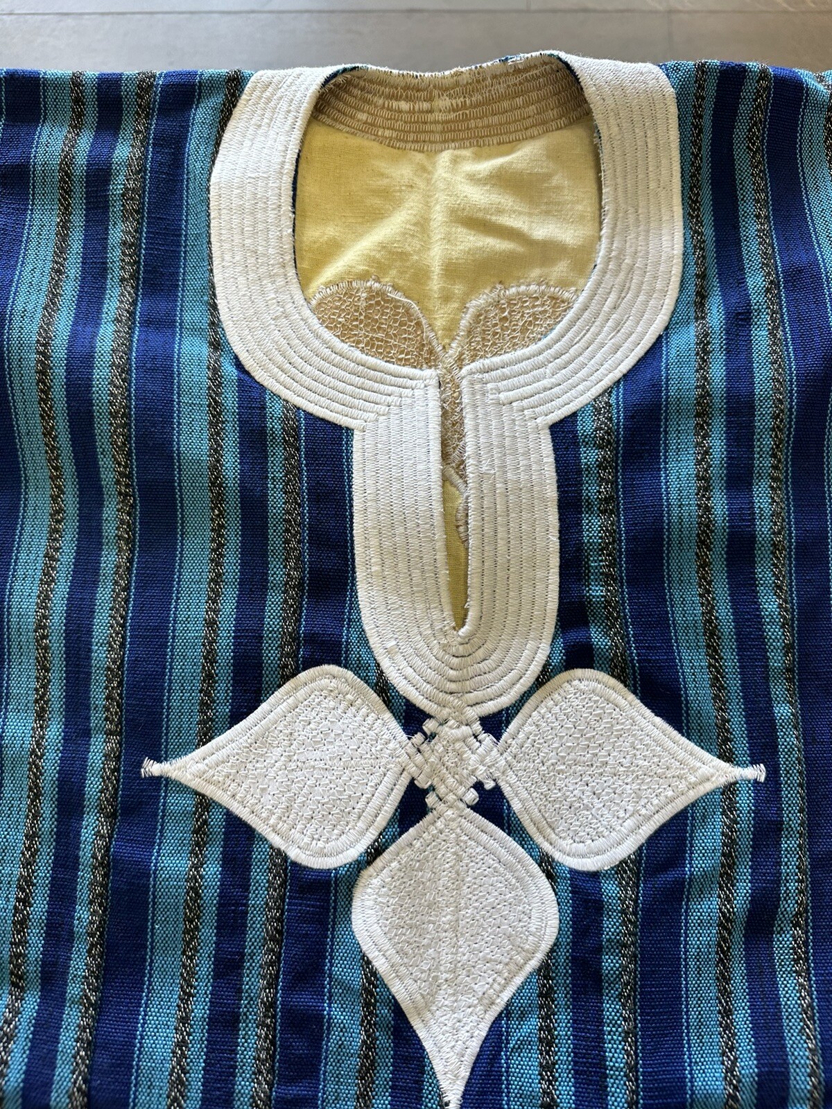Authentic African Hand Stitched Ghana Smock Kente Fugu Batakari Men Top Blue