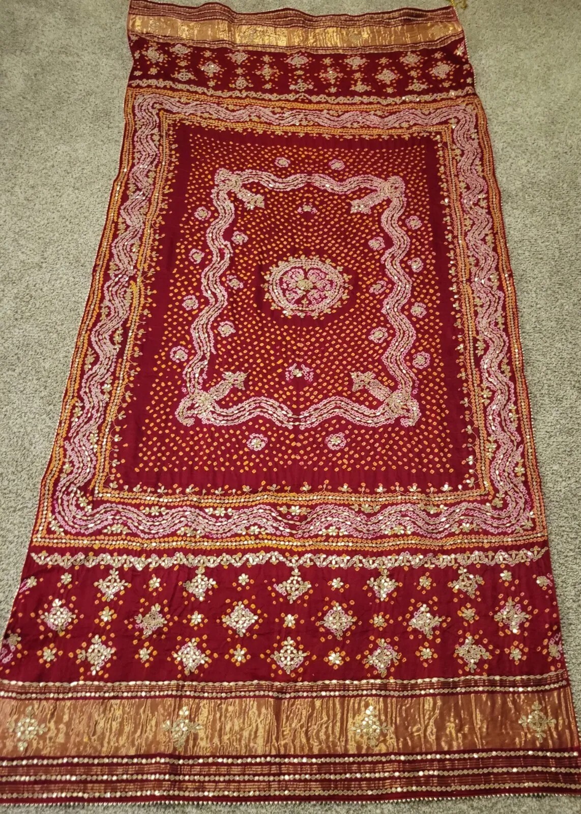 Premium quality pure gazzi silk bandhani gota patti handcrafted red dupatta